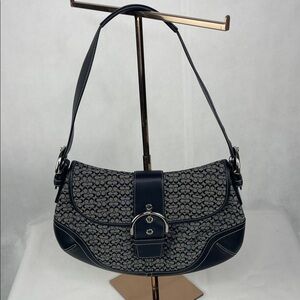 Coach Black Leather & Signature Fabric Shoulder Bag